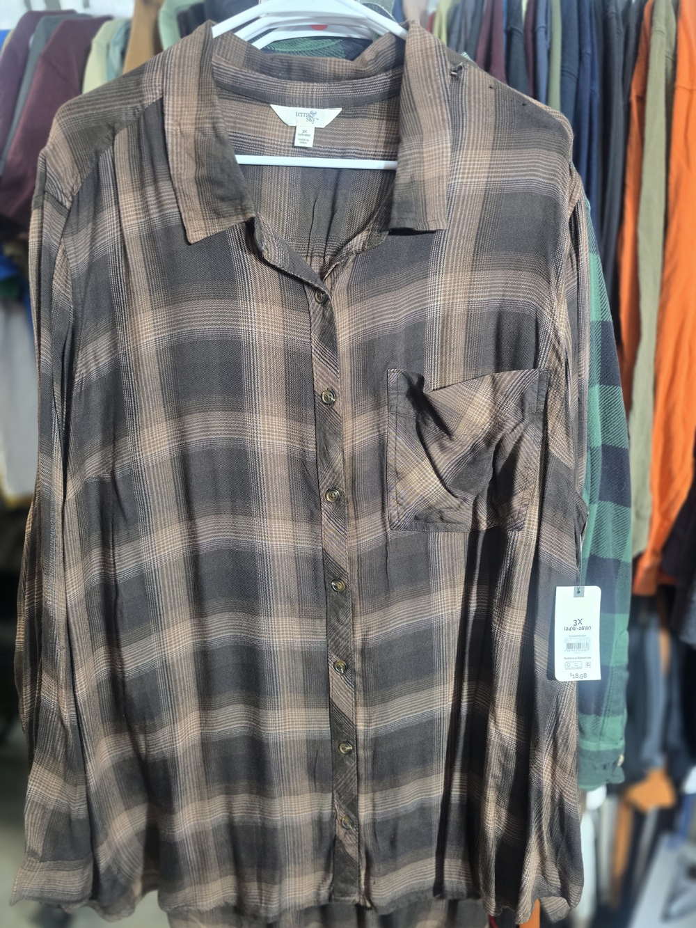 Terra & Sky Brown and Black Plaid Button-Down Shirt